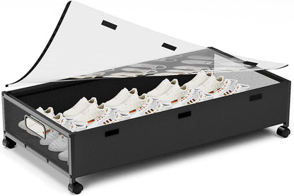 KITHELP Under Bed Storage Containers with Wheels, 2 Pack Underbed Shoe Storage Organizer with Removable Lids, Large Rolling Under Bed Storage Dresser Drawers for Clothes Toys Shoes Blankets