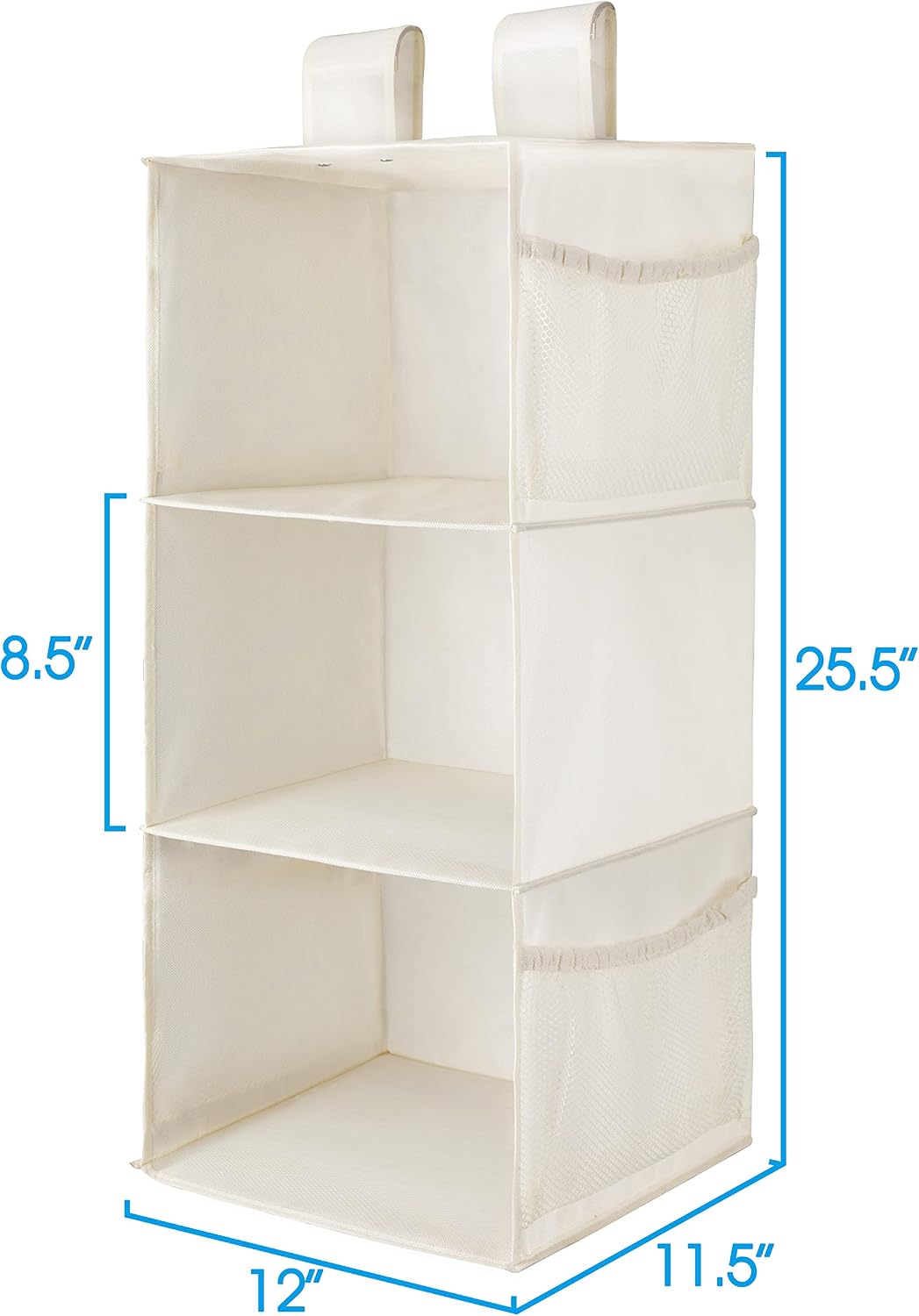MAX Houser 3 Tier Shelf Hanging Closet Organizer, Space Saver,Closet Hanging Shelf with 2 Sturdy Hooks for Storage, Foldable (Grey)
