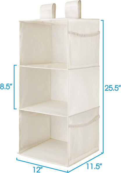 MAX Houser 3 Tier Shelf Hanging Closet Organizer, Space Saver,Closet Hanging Shelf with 2 Sturdy Hooks for Storage, Foldable (Grey)