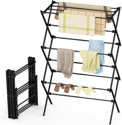Drying Rack Clothing, 3-Tier Clothes Drying Rack Foldable, Antirust Laundry Drying Rack Collapsible Use for Indoor & Outdoor, 11.8" D x 34.6" W x 35.4" H, White