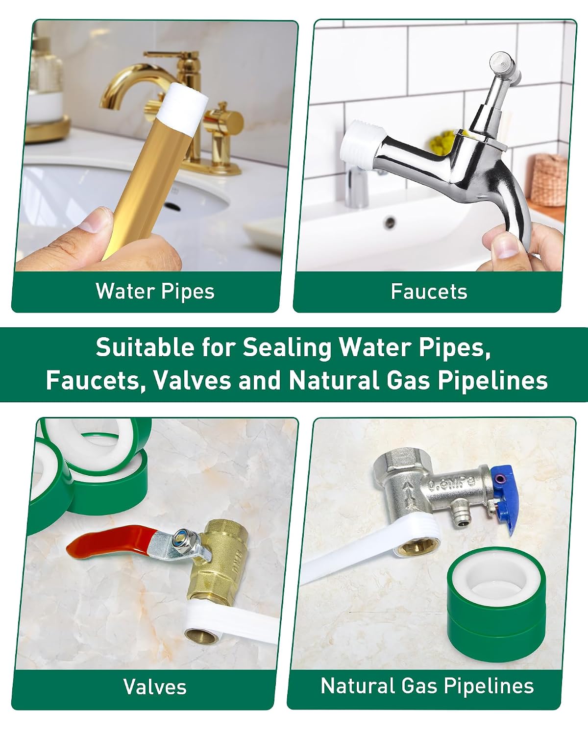 3 Roll Plumbers Tape, Teflon Water Pipe Sealing Tape, High-Density Thickening and Lengthen, High-Sealing Performance Waterproof Duct, Thread Seal, L 590 in x W 0.51 in. White