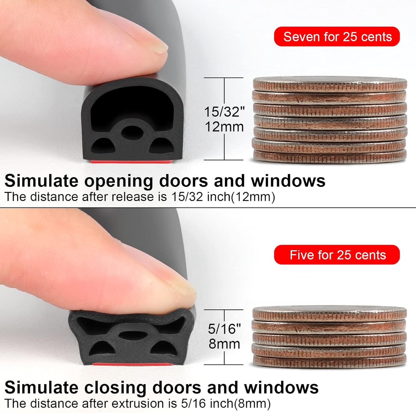 [New Upgrade] 19.7Ft Silicone Door Weather Stripping Door Seal Strip for Doors & Windows, Multi-Layer Soundproof Chamber Design, Self-Adhesive, Seal Large Gaps, Easy to Cut & Install