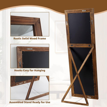 MELOMOIR Rustic Farmhouse Full Length Mirror, 64"x21" Wood Frame Floor Mirror, Free Standing Leaning Hanging Mirror, Long Mirror for Bedroom Living Room Cloakroom