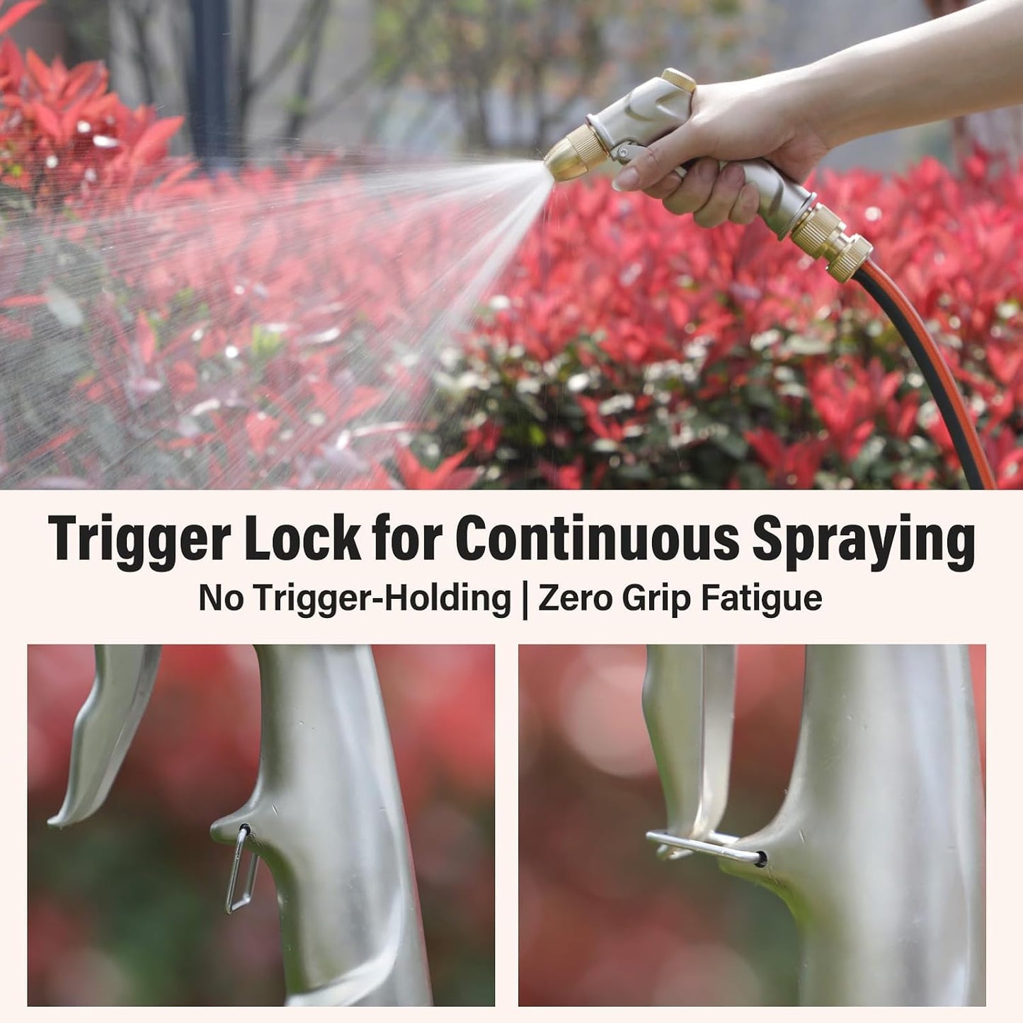 Garden Hose Nozzle Sprayer with Full Brass Nozzle, 100% Heavy Duty Metal Water Sprayer Nozzle Fits 3/4” Garden Hose Thread with 4 Patterns, 360° Rotating Adjustable Nozzle for Plants, Lawns, Cars