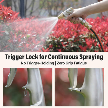 Garden Hose Nozzle Sprayer with Full Brass Nozzle, 100% Heavy Duty Metal Water Sprayer Nozzle Fits 3/4” Garden Hose Thread with 4 Patterns, 360° Rotating Adjustable Nozzle for Plants, Lawns, Cars