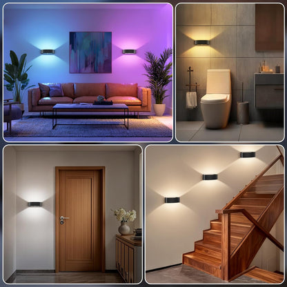 Motion Sensor Wall Sconces Set of 2, Rechargeable 5000mAh Battery Operated Wall Light with Remote Control, 15 RGB and 3 Colors Dimmable, Up and Down Wireless Wall Mount Light for Hallway Stair