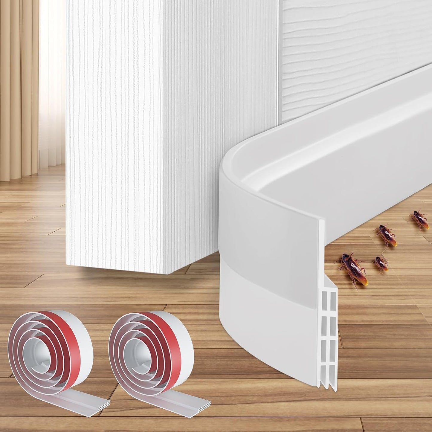 Door Draft Stopper, Ohuhu 39"L x 2"W Silicone Weather Stripping Under Door Seal for Exterior Interior Doors, 1" Widened Strong Adhesive, Soundproof Door Sweep Strip to Block Cold, Noise, Light Pests