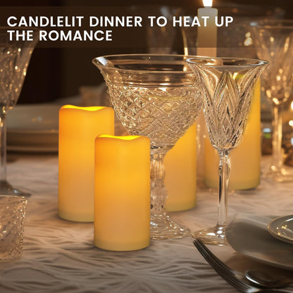 Flameless Flickering Battery Operated Candles D2.2''*H4 5" 6" 7" 8" 9" Set of 9 Ivory Real Wax Pillar LED Candles with 10-Key Remote and Cycling 24 Hours Timer (Ivory)
