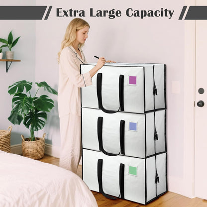 6 Pack Moving Bags Heavy Duty 210GSM with Full-Open Side Zipper, 93L 220lbs Waterproof Foldable Storage Totes for College Dorm Move-In, Moving Boxes Alternative & Home Organization, Blue