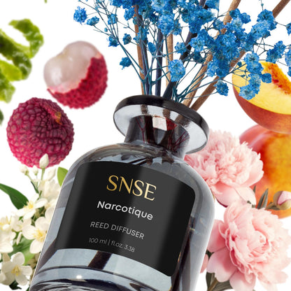 SNSE Tobaco & Vanilla with Flowers Perfumed Reed Diffuser Set | 3.38 oz Scent Fragrance Oil Diffuser for Bedroom, Bathroom, Home Décor and Gift, Decorative Air Fresheners with Sticks