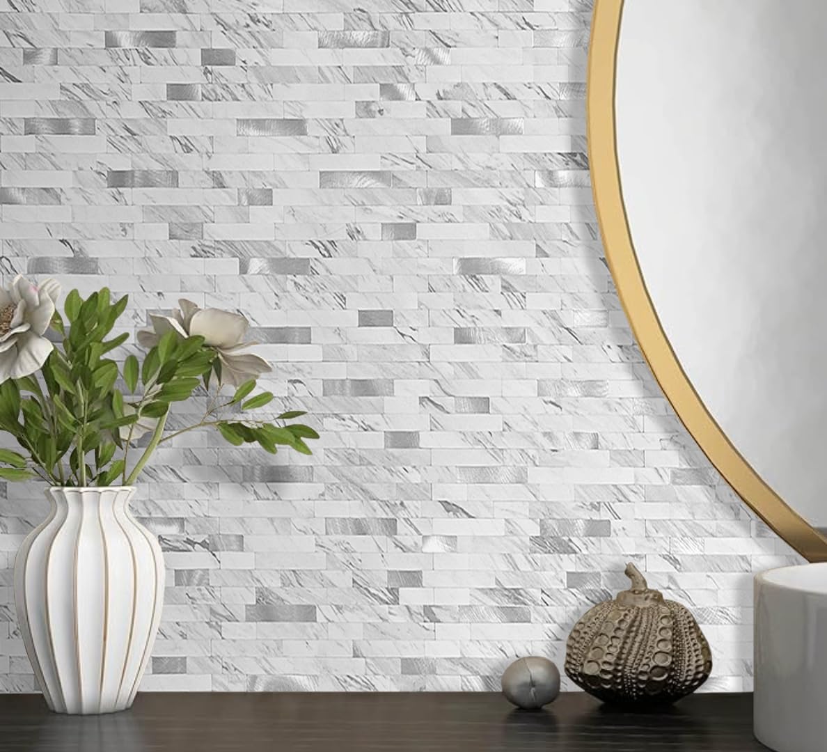 DICOFUN 10-Sheet Peel and Stick Backsplash Wall Tile, PVC Kitchen Backsplash Peel and Stick in Sandstone, 9.4 sq.ft