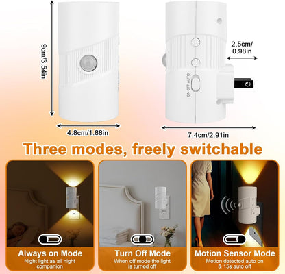 LED Night Light Plug in, Modern Night Lights Plug into Wall, Motion Activated Night Light, 0-100LM Soft White 3000K, Adjustable Brightness Night Lights for Hallway Bedroom Stairway, 2 Pack