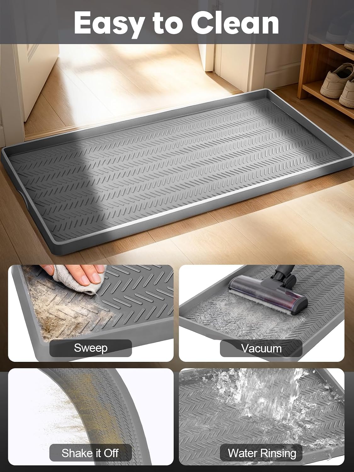 Kalolary Extra Large Boot Tray for Entryway, Silicone Shoe Trays Mat for Indoor Outdoor Use Non-Slip Shoe Mat Tray for Muddy & Wet Shoes Waterproof Shoe Rug for Front Door Patio Porch Room (30“x16“)