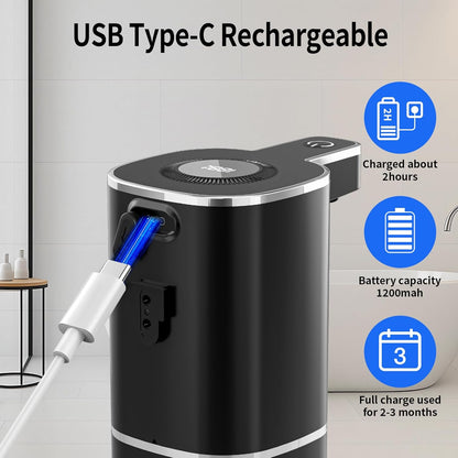 Automatic Foaming Soap Dispenser, Touchless Rechargeable Hand Soap Dispenser, 4 Adjustable Levels, 1200mAh Battery, Large Display, for Kitchen & Bathroom (Black, Foaming)