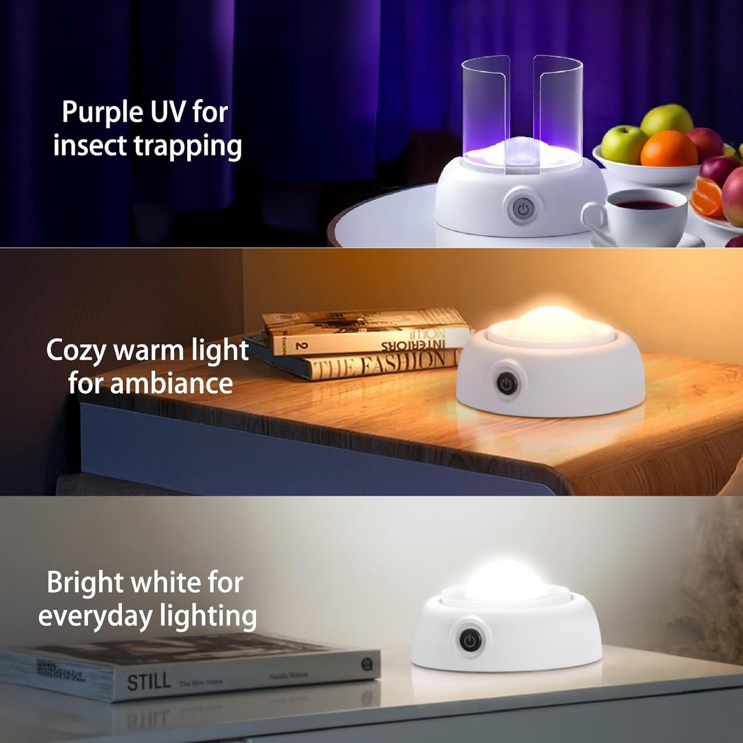 LFSYS Fruit Fly Traps for Indoors Gnat Trap Lamp, Double Side Sticky Paper 360° Attraction for Fruit Fly, Gnats 9 Refills + 1 Starter Kit (Dutch White)