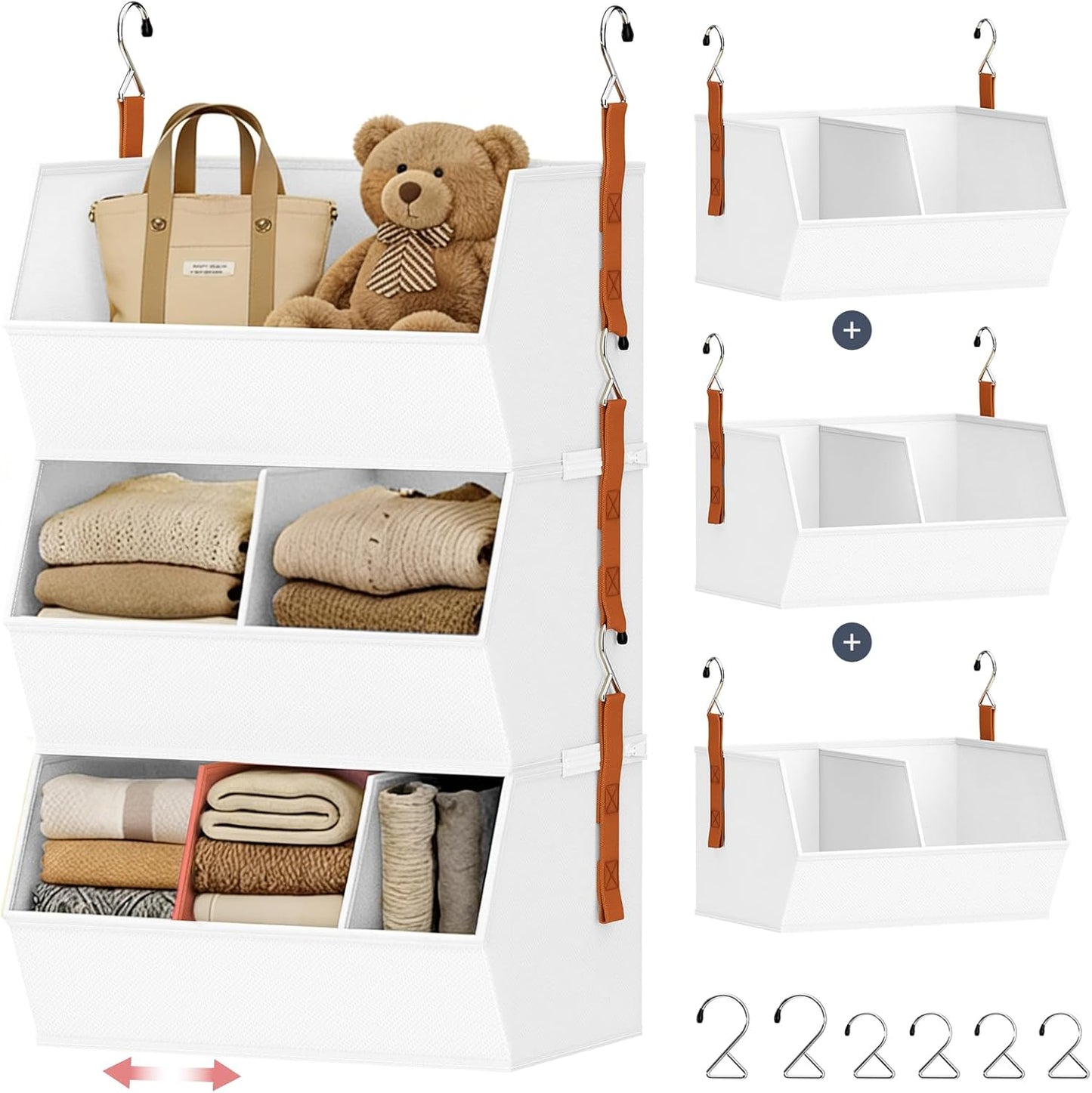 Hanging Closet Organizer Extra Large, Clothes Hanging Shelves for Closet with Divider, Collapsible Closet Storage System, Fabric Closet Hanging Organizer for Home, Dorm, Rv, ,Handbags, Underwear, Sock