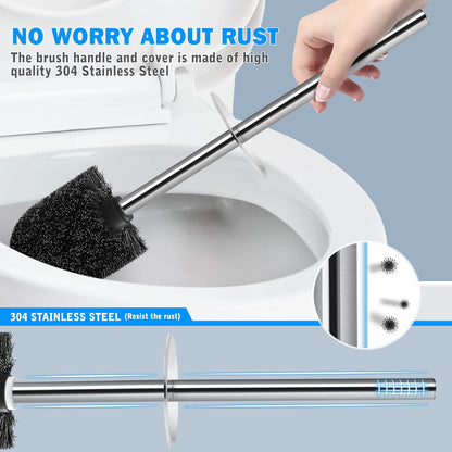 Toilet Brush and Holder, 2 Pack Toilet Brush with 304 Stainless Steel Long Handle, Toilet Bowl Brush for Bathroom Toilet-Ergonomic, Elegant,Durable (White)