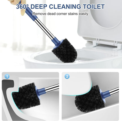 SetSail Toilet Brush and Holder, Self Closing Lid Toilet Bowl Brushes Holder and Extra Long Handle Ventilated Toilet Brush Set for Bathroom Cleaning, Nylon Bristles, Black