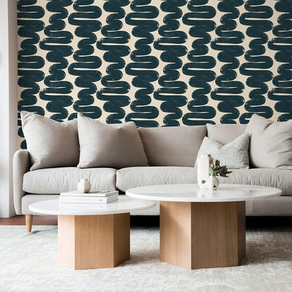 Tempaper x Bobby Berk White & Black Wiggle Room Removable Peel and Stick Wallpaper, 20.5 in X 16.5 ft, Made in The USA