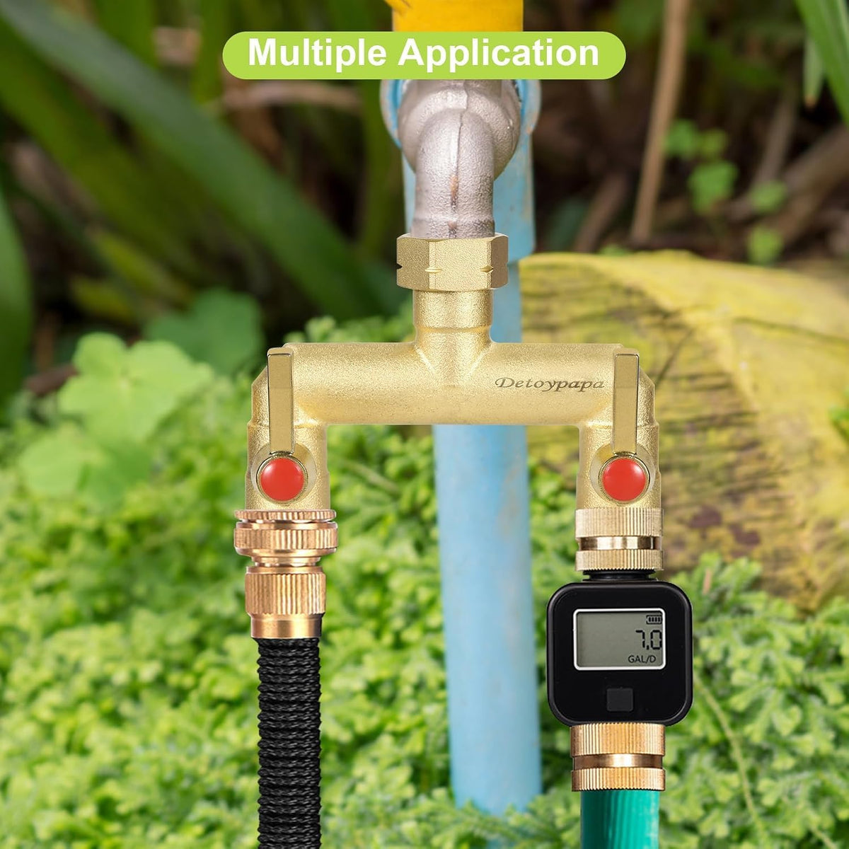 Hose Splitter 2 Way Heavy Duty, Upgraded High Flow Brass Hose Splitter, Garden Hose Splitter 2 Way with Individual Shut Off Valves, 3/4” GHT Thread for Outdoor Faucet