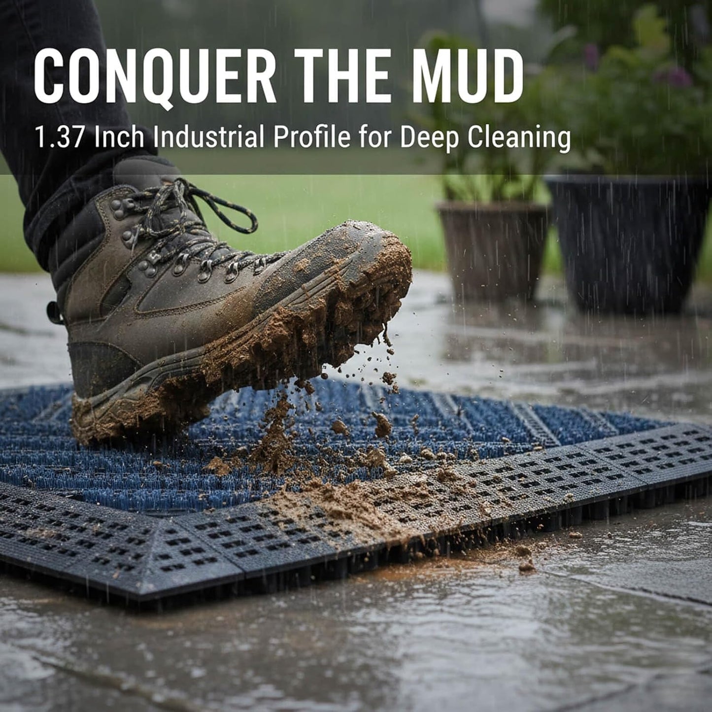 Heavy Duty Boot Scraper Doormat, 1.37" Extra Thick Outdoor Entrance Mat with Stiff Nylon Bristles, All-Weather Waterproof Mud Scrubber, 29.5" x 17.5"