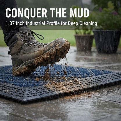 Heavy Duty Boot Scraper Doormat, 1.37" Extra Thick Outdoor Entrance Mat with Stiff Nylon Bristles, All-Weather Waterproof Mud Scrubber, 29.5" x 17.5"