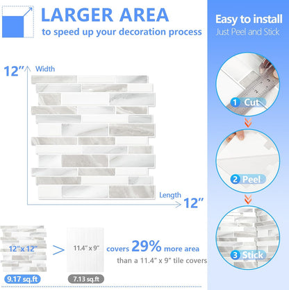 STICKGOO Thicker Design Peel and Stick Tile Backsplash, 12”×12” Stick on Backsplash for Kitchen, Self Adhesive Tile Stickers for Kitchen Backsplash and Bathroom(10 Sheets, Vintage Stone)