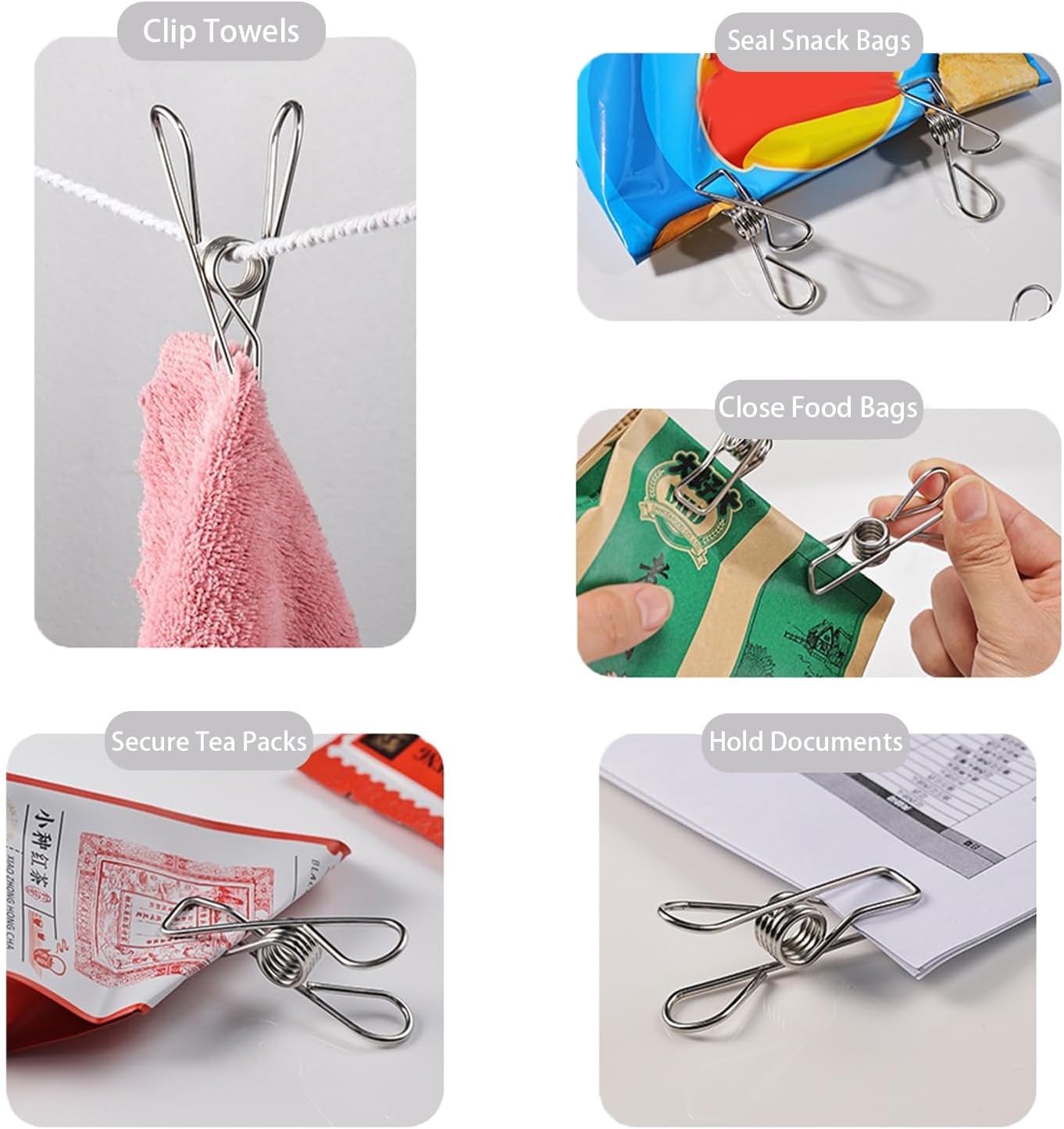 Stainless Steel Laundry Clothes Hangers Heavy Duty Outdoor, Clothespins for Hanging Clothes, Metal Clips, Metal Snack Bag Chip Clips for Food Packages 20PCS