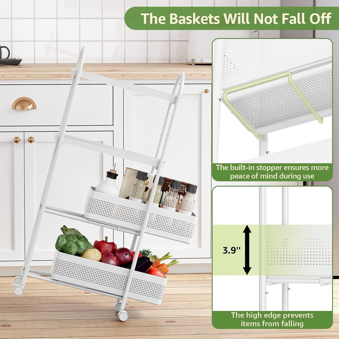 KINGRACK Slim Storage Cart with Drawer, 5-Tier Rolling Utility Cart on Wheels, Narrow Metal Cart for Space Save, Easy Assembly for Kitchen Cart, Craft Cart, Laundry, Bathroom, Nursery Organizer