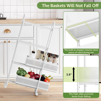 KINGRACK Slim Storage Cart with Drawer, 5-Tier Rolling Utility Cart on Wheels, Narrow Metal Cart for Space Save, Easy Assembly for Kitchen Cart, Craft Cart, Laundry, Bathroom, Nursery Organizer