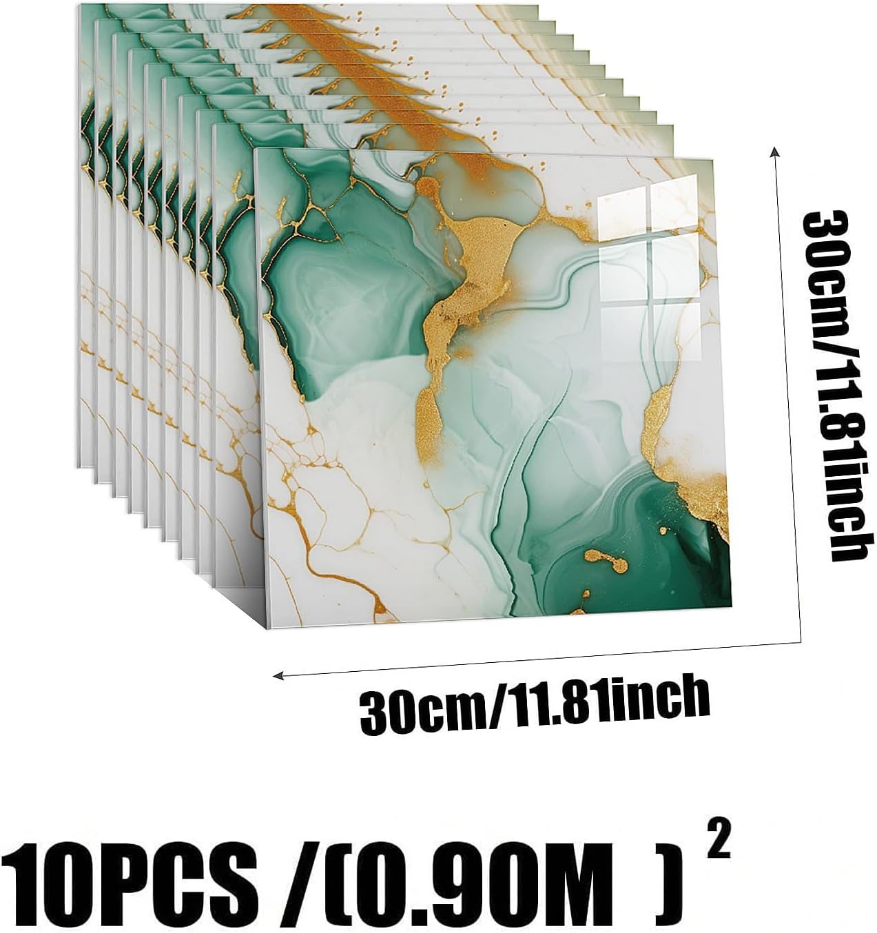 10pcs Peel and Stick Tile Shower Waterproof Marble Tiles Wall Panels, 11.8"x11.8" Self-Adhesive Backsplash Tile, PVC Wall Panels Shower Tiles for Home Bathroom, Kitchen, Living Room Blue