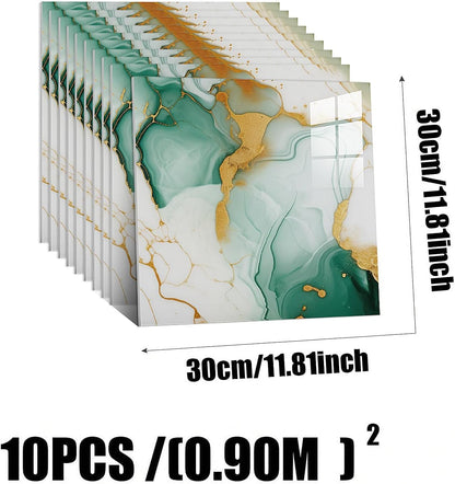10pcs Peel and Stick Tile Shower Waterproof Marble Tiles Wall Panels, 11.8"x11.8" Self-Adhesive Backsplash Tile, PVC Wall Panels Shower Tiles for Home Bathroom, Kitchen, Living Room Blue