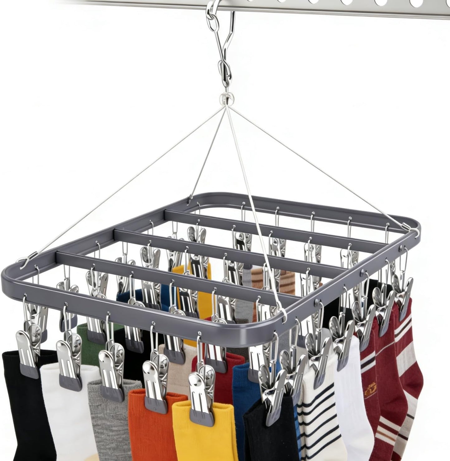 Pants Hangers Clothes Drying Racks Clip Hangers Metal with 36 Clips Windproof Underwear Hanger Foldable Laundry Clip for Jeans Yoga Leggings Trousers Socks Bras (Pink)