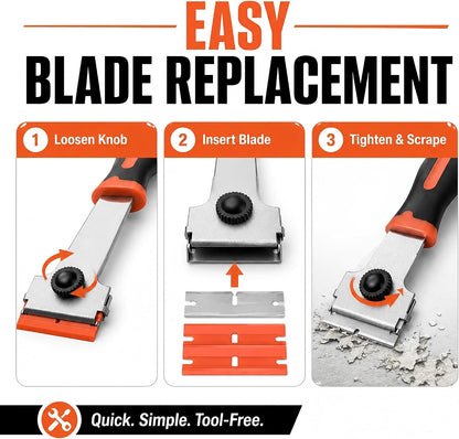 2 Pack Razor Blade Scraper with 10 Plastic and 20 Metal Blades for Removing Paint, Registration Sticker, Grease from Windshield, Glass Top Stove Cooktop Scraper