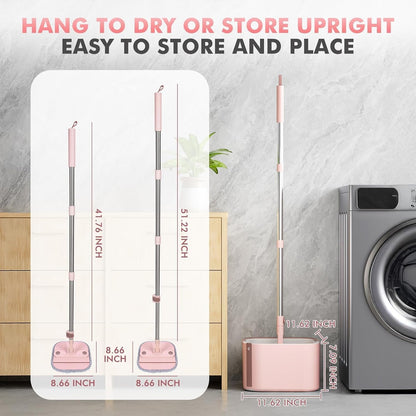 Spin Mop and Bucket Set with 2 Replaceable Microfiber Mop Pads with Self Separation Dirty and Clean Water System, Self Wringing 360° Rotating Square Mop Head for Hardwood Tile Marble Floors