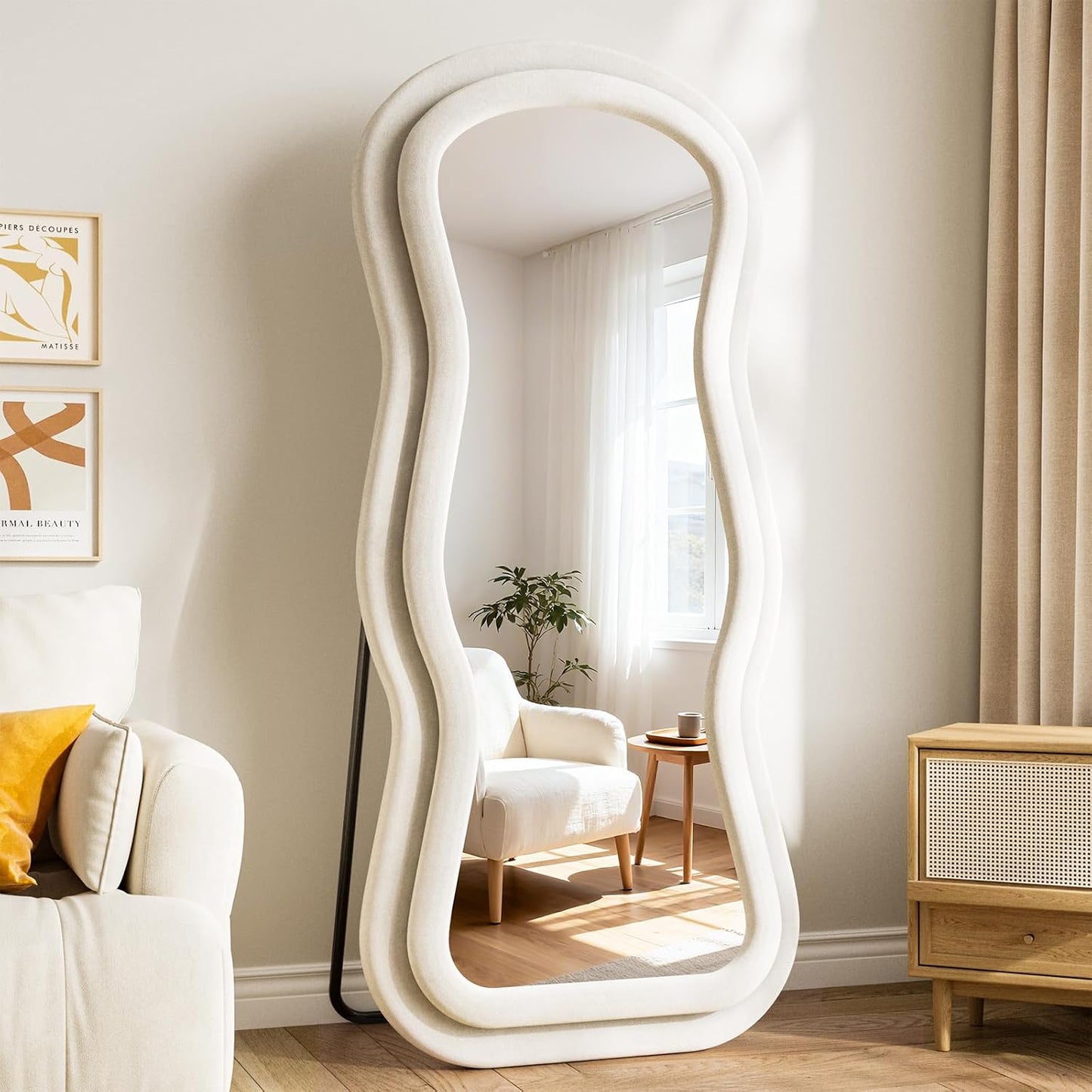 71"x32" Flannel Full Length Mirror, Arched Mirrors Full Length with Stand, Flannel Floor Mirror for Bedroom and Living Room, Full Body Mirror Hanging or Leaning, White