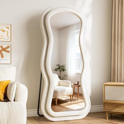 71"x32" Flannel Full Length Mirror, Arched Mirrors Full Length with Stand, Flannel Floor Mirror for Bedroom and Living Room, Full Body Mirror Hanging or Leaning, White