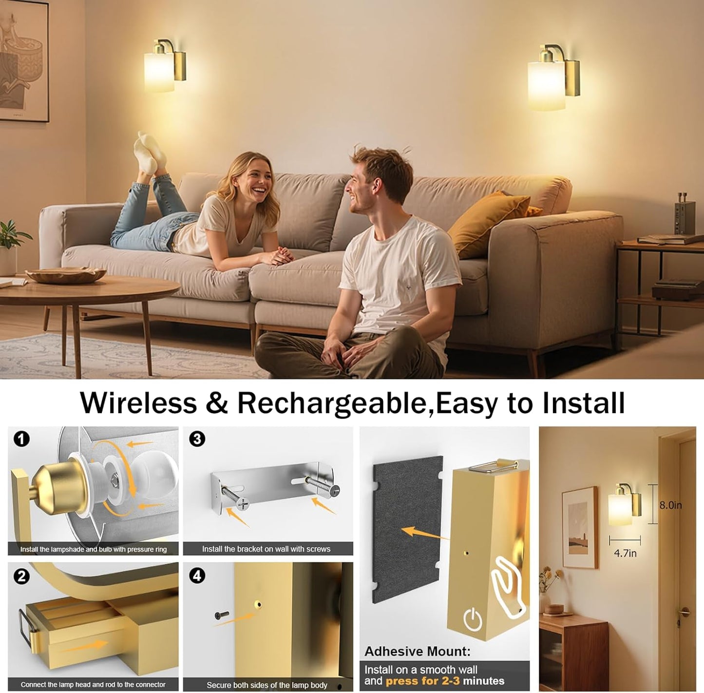 iThird Wall Sconce Battery Operated Set of 2, 6000mAh Rechargeable Wall Lights with Touch Control and Remote Control, Wireless Wall Lamps for Bedroom, Black Sconces Wall Decor for Living Room Hallway