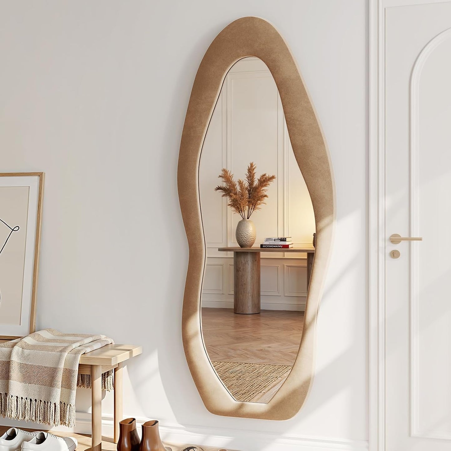 71"x32" Flannel Full Length Mirror, Arched Mirrors Full Length with Stand, Flannel Floor Mirror for Bedroom and Living Room, Full Body Mirror Hanging or Leaning, White