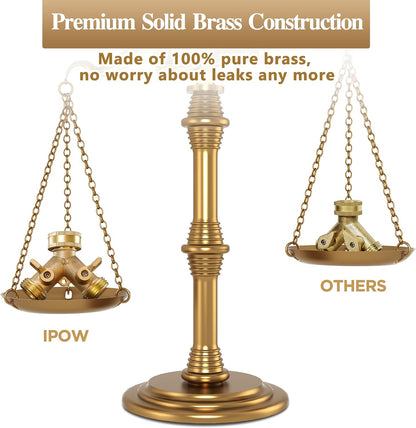 IPOW Solid Brass Body Backyard 2 Way Heavy Duty Y Valve Garden Hose Connector Splitter Adapter + 4 Rubber Hose Washers with Comfort Grip Use, 2 Pack