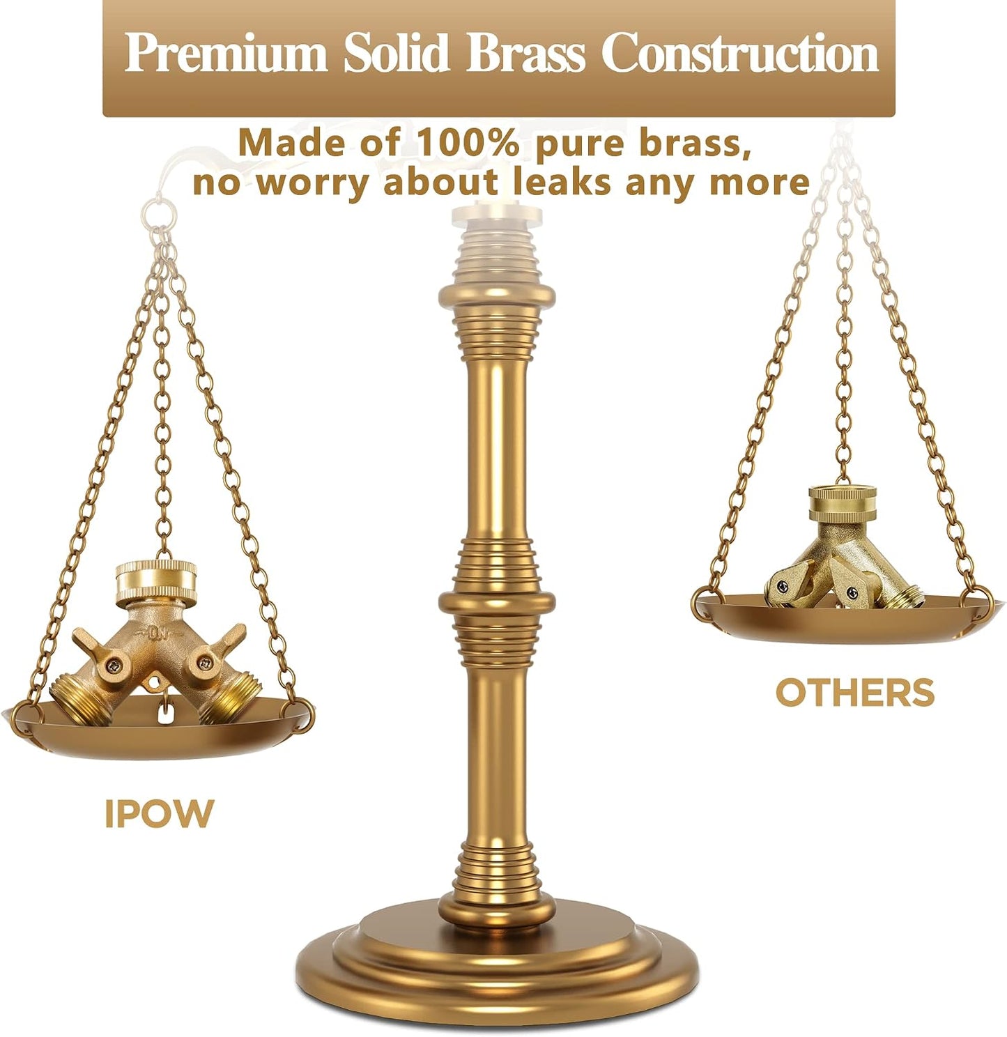 IPOW Solid Brass Body Backyard 2 Way Heavy Duty Y Valve Garden Hose Connector Splitter Adapter + 6 Rubber Hose Washers with Comfort Grip Use