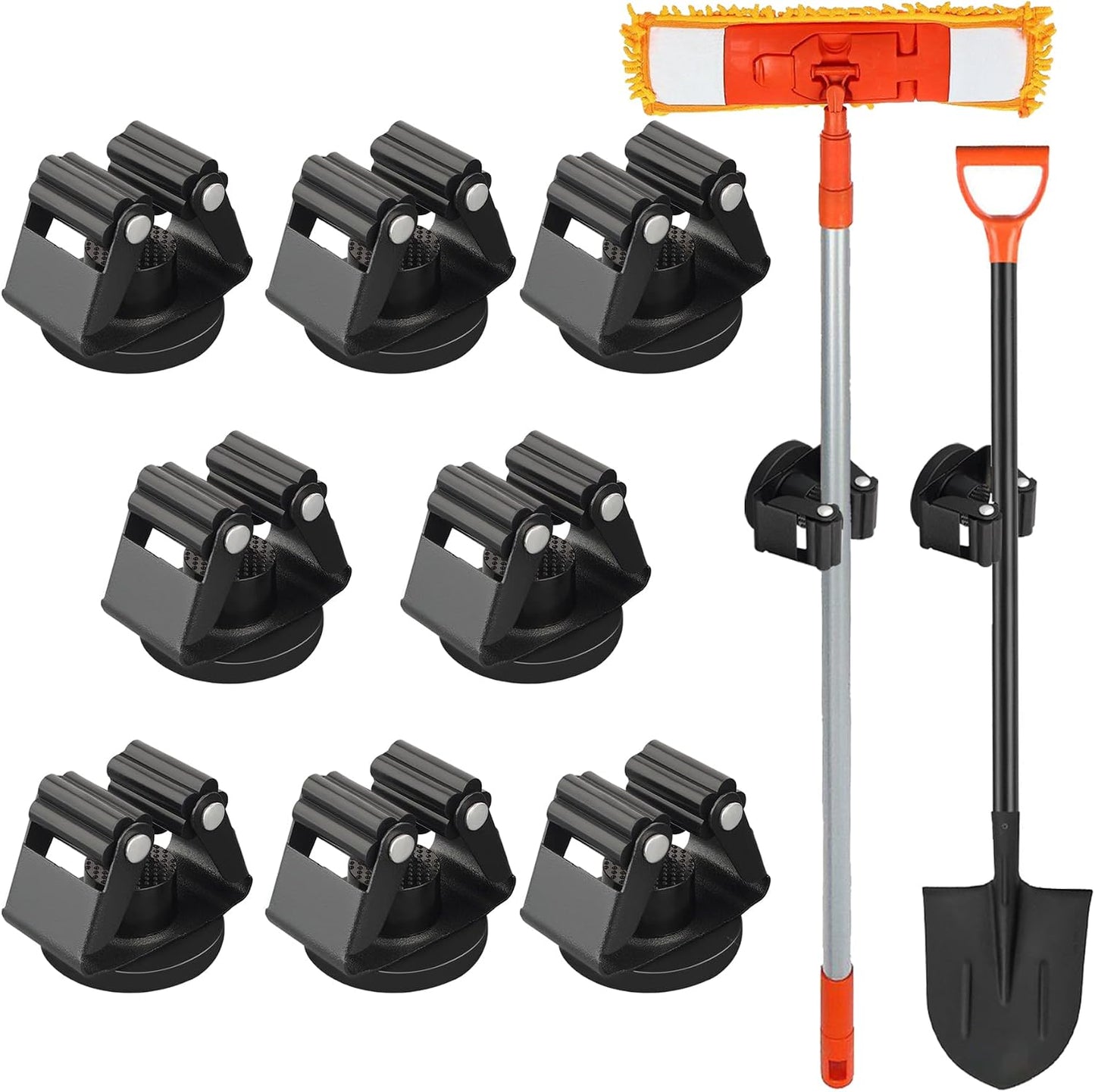 MUTUACTOR Heavy Duty Magnetic Broom Holder,Anti-slip Magnetic Tool Rack with Top Utility Shelf, Easy Assembly Broom Mop Organizer for Refrigerator Metal Cabinet Laundry Room Kitchen,3-Clamps 4-Hooks