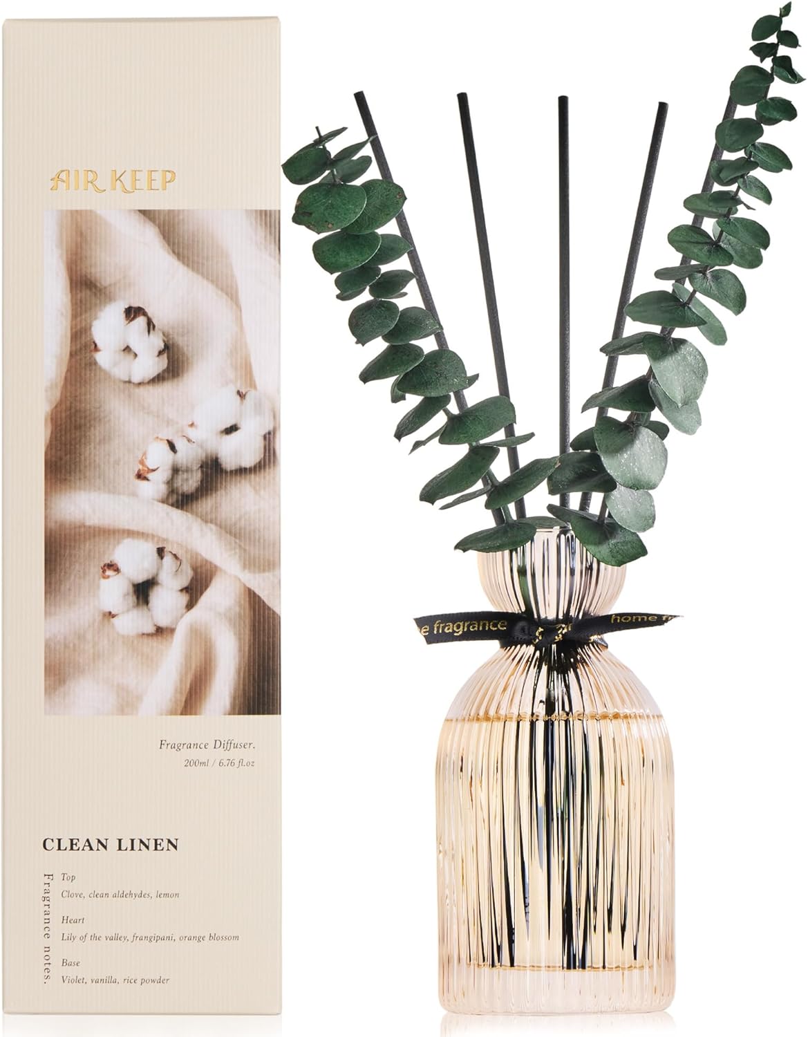 Airkeep Reed Diffuser Set 6.76 oz – Cherry Blossom Home Fragrance with Eucalyptus Sticks – Decorative Glass Bottle for Bathroom, Bedroom & Living Room Décor – Gift Ready