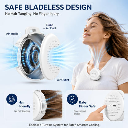 ColdBye Bladeless Shirt Clip Fan for Waist & Clothing, Wearable Personal Cooling Fan with 3 Speeds, USB-C Rechargeable Hands-Free Mini Portable Fan for Work, Travel, Camping & Outdoor Activities