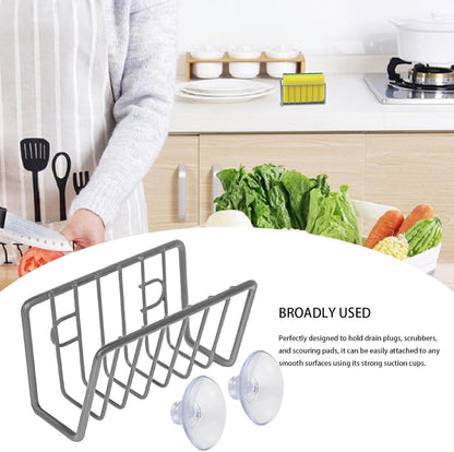 Sponge Rack – Iron and Stainless Steel 11x6x6 Cm | No-Drill Dishcloth Rack | Wall-Mounted Storage Holder for Kitchen Sink Organization to Hold Sponges, Dishcloths, and Cleaning Tools with Durable