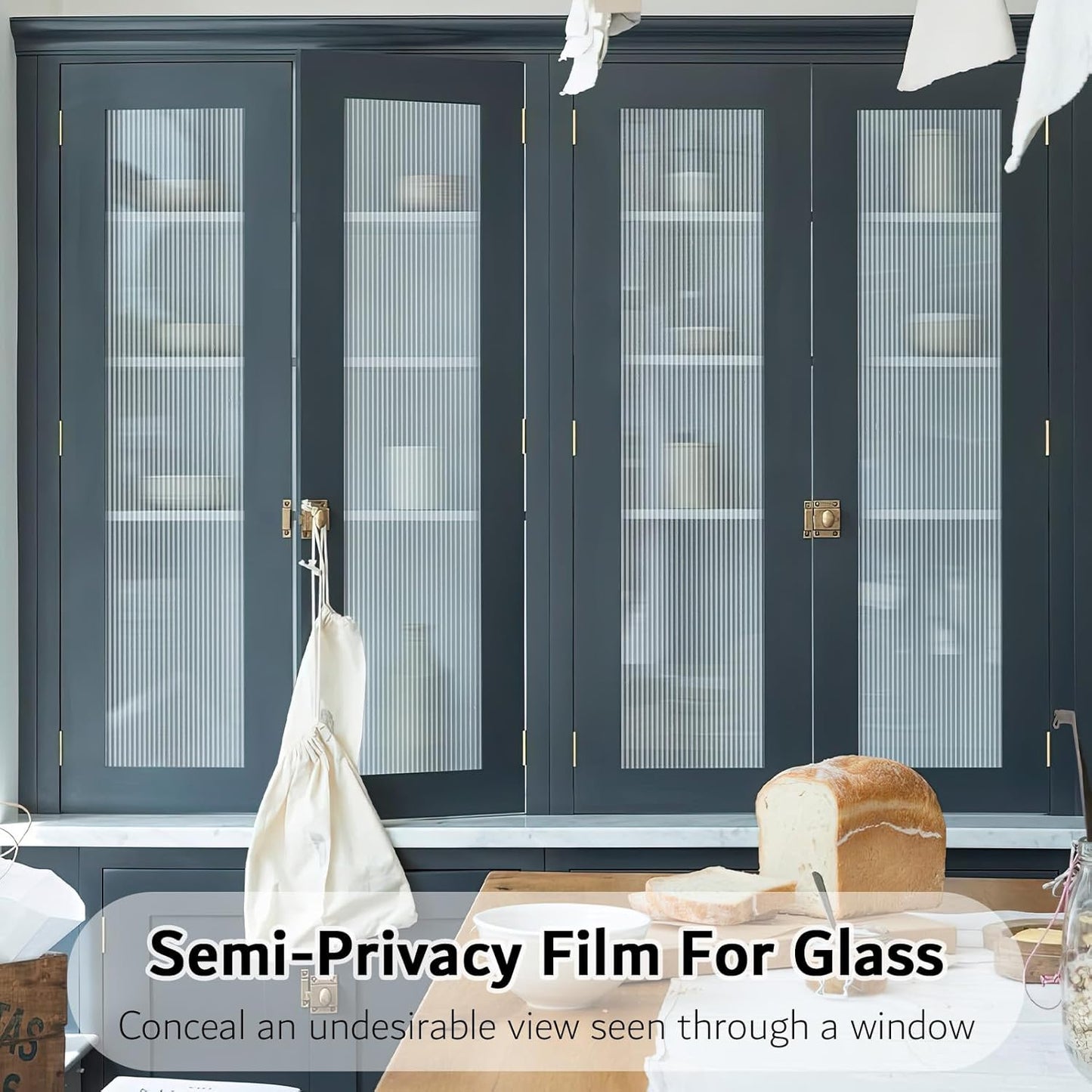 VELIMAX Reeded Glass Window Film, Window Privacy Film, Frosted Window Vinyl, 3D Decorative Decals Non Adhesive for Bathroom Living Room 17.7x78.7 inches