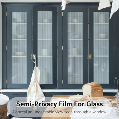 VELIMAX Reeded Glass Window Film, Window Privacy Film, Frosted Window Vinyl, 3D Decorative Decals Non Adhesive for Bathroom Living Room 17.7x78.7 inches