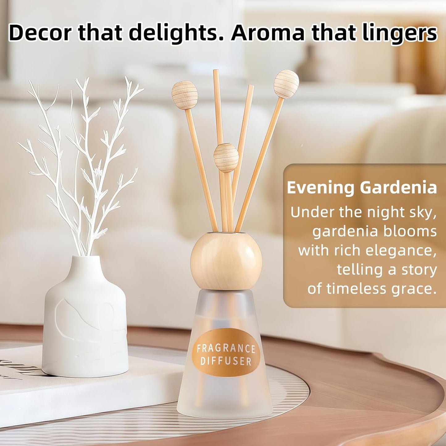 Reed Diffuser Set, Blue Bell Scent with Reed Sticks, 1.7 fl oz / 50ml Cone-Shaped Bottle with Round Wooden Cap, Ideal for Bathroom, Bedroom, Office, Home Fragrance for Shelf Decor Air Freshener Gift
