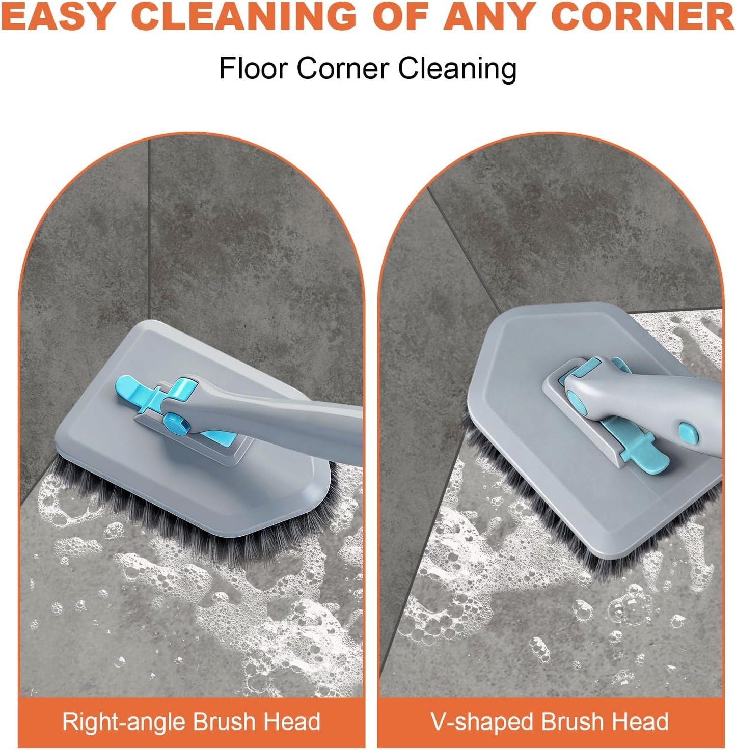 Long Handled Scrub Brush for Shower，3-in-1 Cleaning Brushes with 3 Different Function Cleaning Heads Brush for Shower Cleaning Bathroom Kitchen Walls Tub Tile
