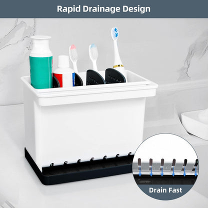 JOMOLA Kitchen Sink Organizer Dish Brush Sponge Holder Caddy Toothbrush Holders for Bathrooms Sinkware Kitchen Utensil Holder Sink Caddy Organizer with 4 Separate Dividers Removable Drain Tray (Grey)